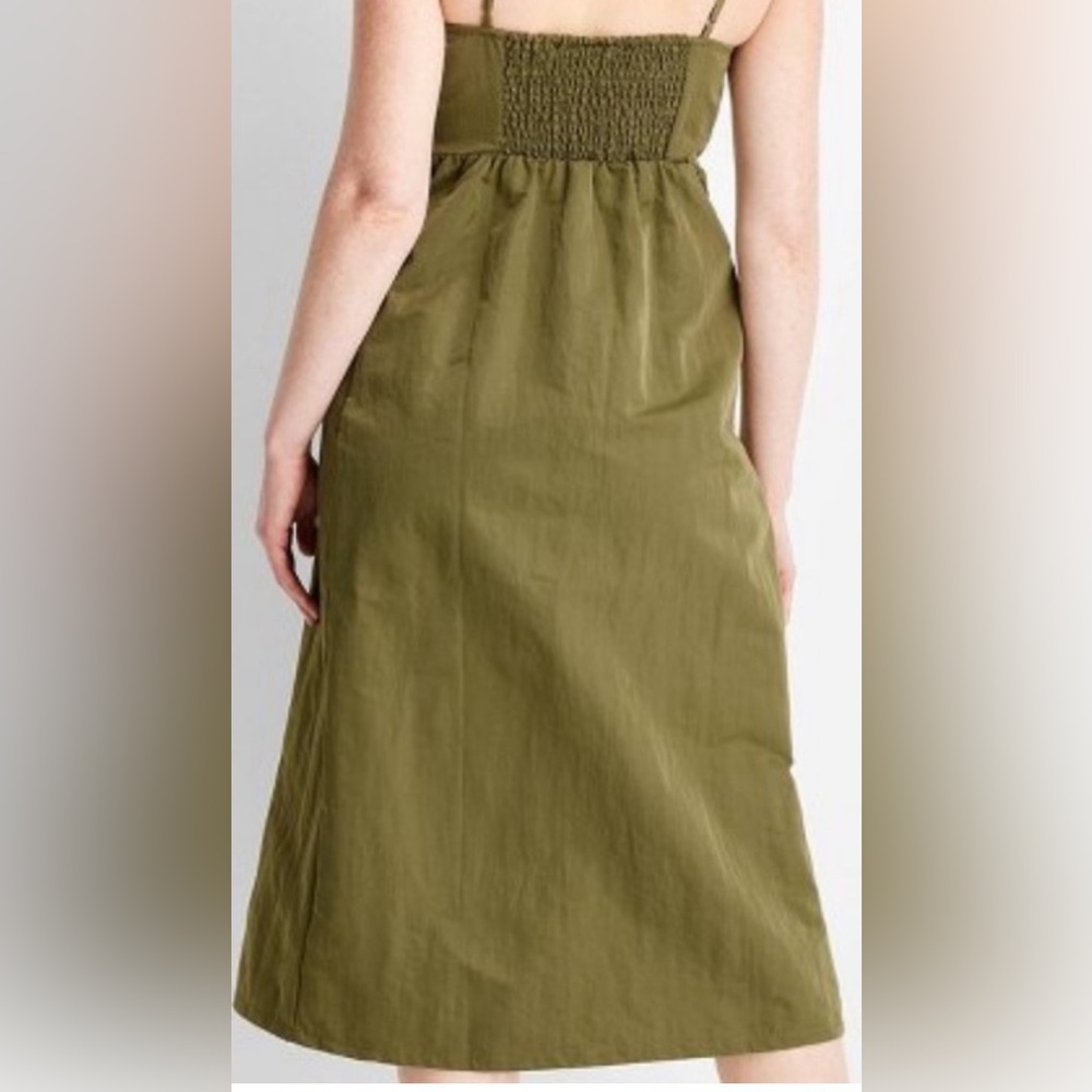 Future Collectives Zip Front Olive Green Midi Dress NWT Size Large - Picture 3 of 9